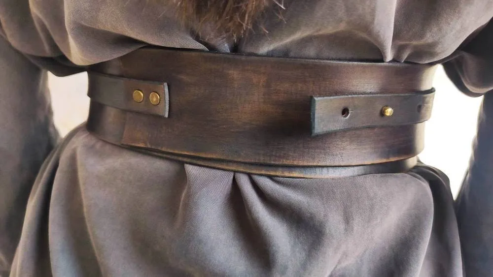 Dark Brown Leather Wrap Waist Belt with Cord Closure by ISHAOR - Handcrafted Statement Piece for Dress or Jacket