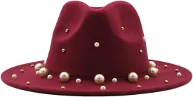 Dcvmvmn Women Men Wool Fedora Hat with Pearl Gentleman Winter Wide Brim Church Panama Sombrero Jazz Cap