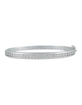Diamond Bangle - 10ct White Gold Diamond Set Hinged Bangle - 784285