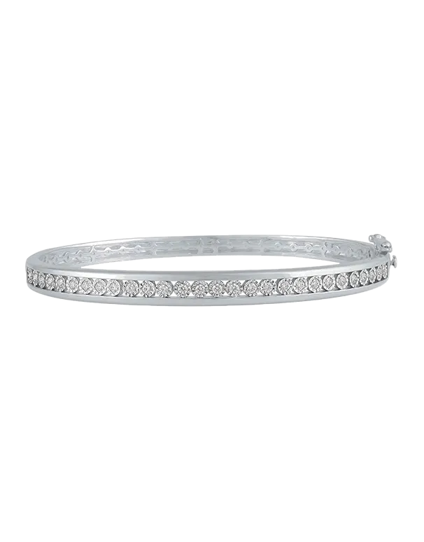 Diamond Bangle - 10ct White Gold Diamond Set Hinged Bangle - 784285