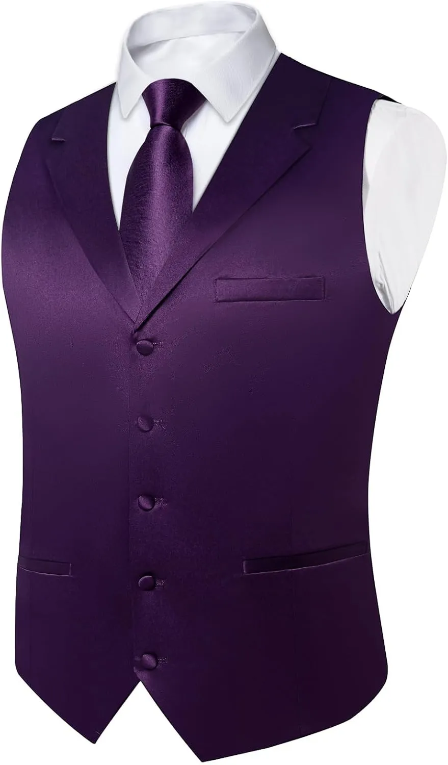 DiBanGu Formal Suit Vest Tie Set for Men Classic Solid Notch Lapel Dress Waistcoat Satin Vest Bowtie for Wedding Party