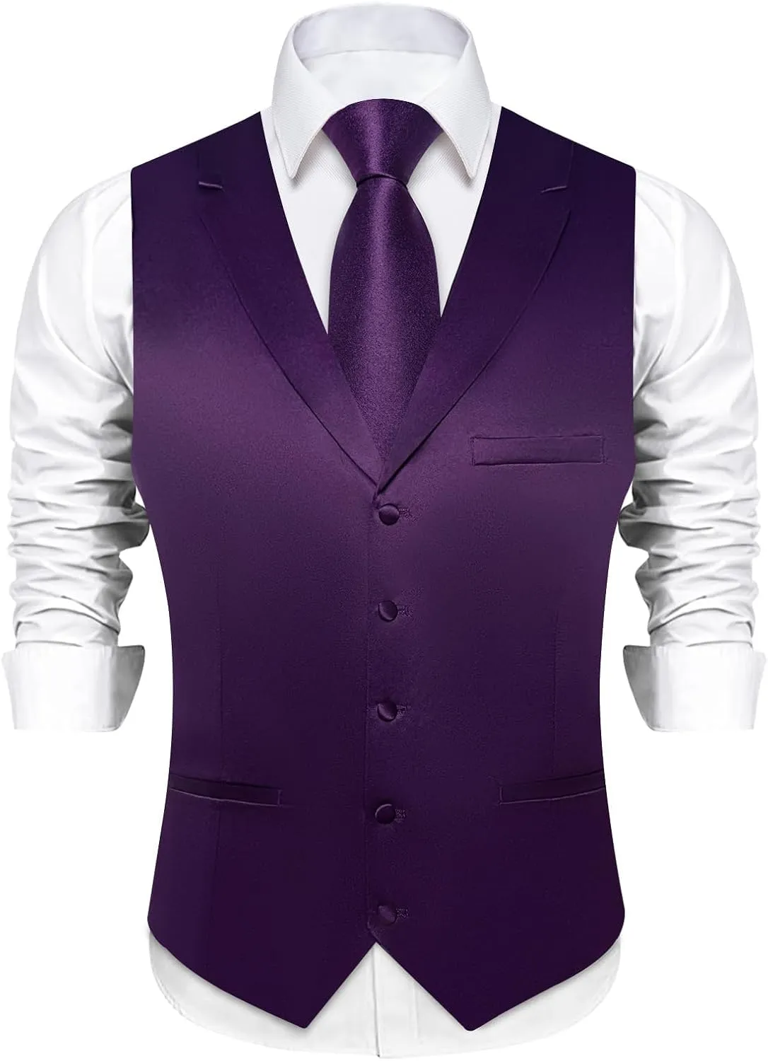 DiBanGu Formal Suit Vest Tie Set for Men Classic Solid Notch Lapel Dress Waistcoat Satin Vest Bowtie for Wedding Party