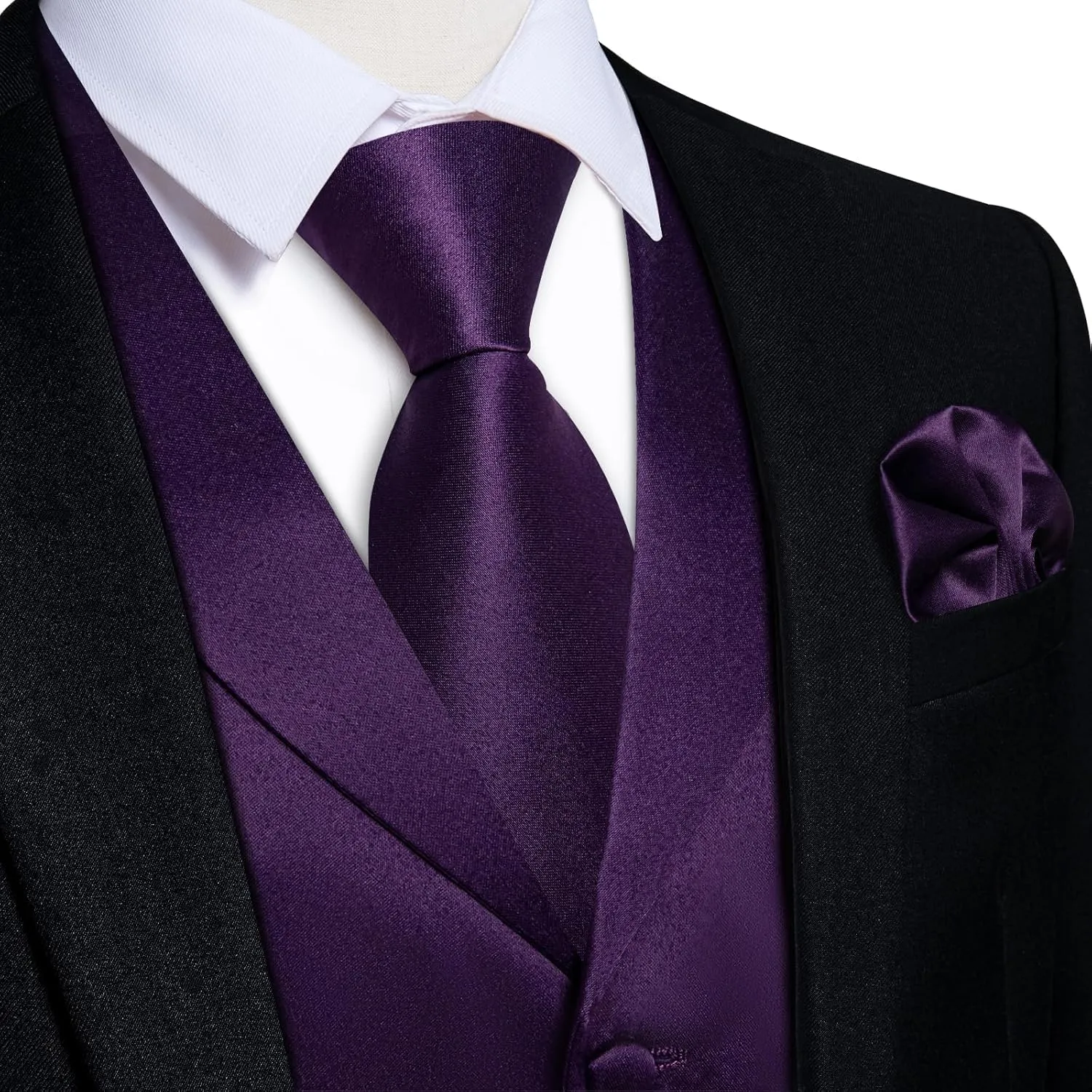 DiBanGu Formal Suit Vest Tie Set for Men Classic Solid Notch Lapel Dress Waistcoat Satin Vest Bowtie for Wedding Party
