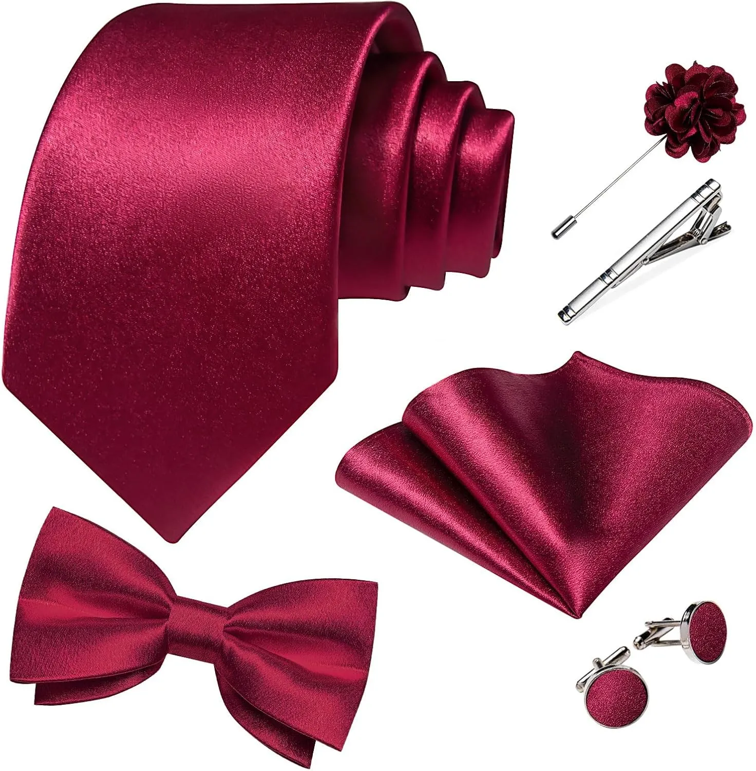 DiBanGu Mens Satin Suit Vest and Tie Set 8PCS Solid Waistcoat and Bowtie with Lapel Pin for Tuxedo Dress Vest Wedding Formal