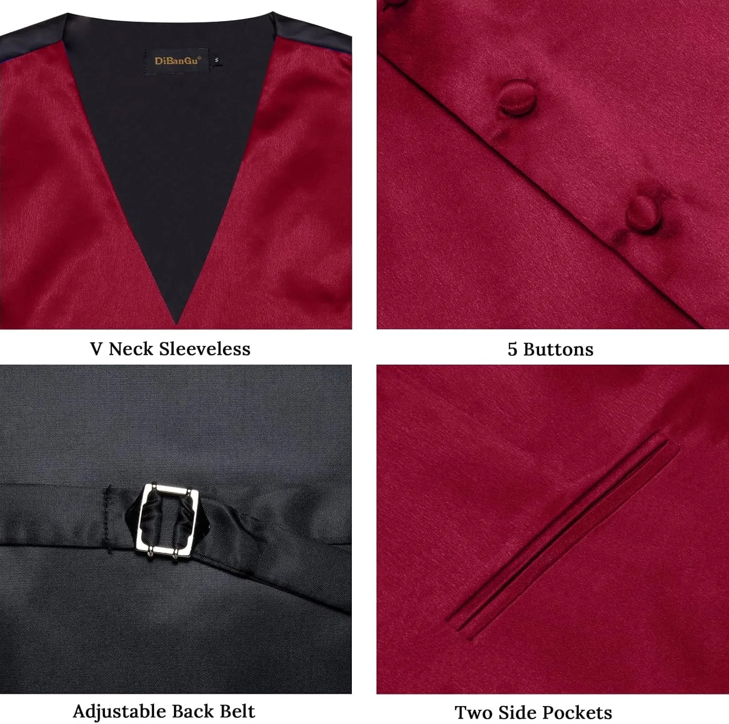 DiBanGu Mens Satin Suit Vest and Tie Set 8PCS Solid Waistcoat and Bowtie with Lapel Pin for Tuxedo Dress Vest Wedding Formal