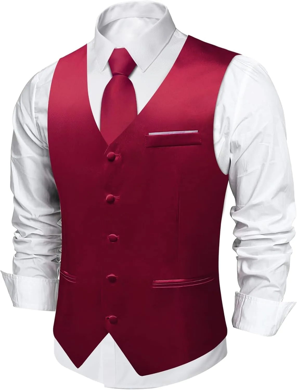 DiBanGu Mens Satin Suit Vest and Tie Set 8PCS Solid Waistcoat and Bowtie with Lapel Pin for Tuxedo Dress Vest Wedding Formal