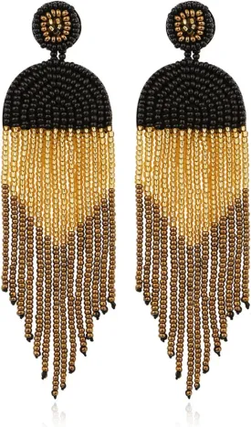DoreenBow Long Beaded Tassel Earrings Boho Beaded Fringe Earrings Seed Bead Dangle Drop Earrings Native American Indian Earrings for Women and Girls