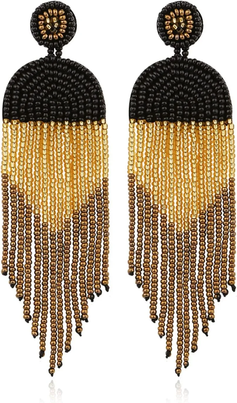 DoreenBow Long Beaded Tassel Earrings Boho Beaded Fringe Earrings Seed Bead Dangle Drop Earrings Native American Indian Earrings for Women and Girls