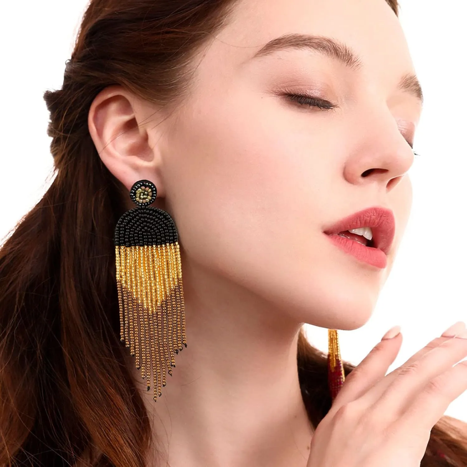 DoreenBow Long Beaded Tassel Earrings Boho Beaded Fringe Earrings Seed Bead Dangle Drop Earrings Native American Indian Earrings for Women and Girls