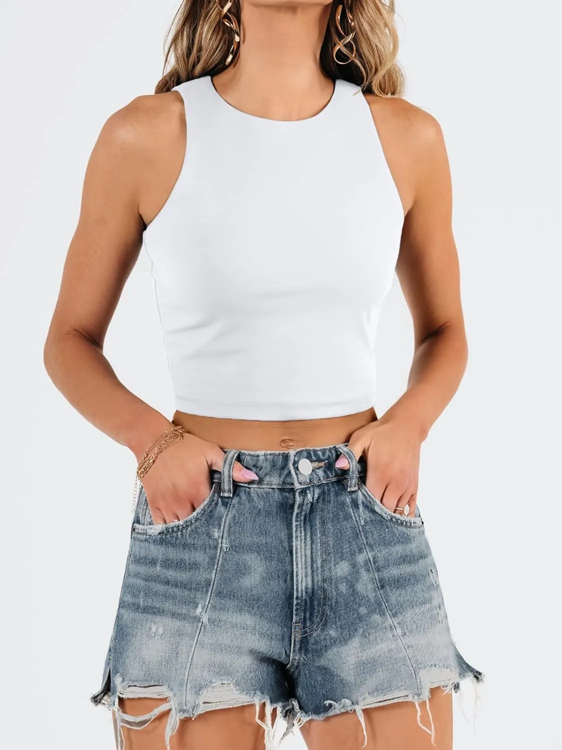 EFAN Womens Sexy Sleeveless Double Lined Crop Tops Workout Cute Tight Racerback Tank Tops Summer Clothes Teen Girls 2025