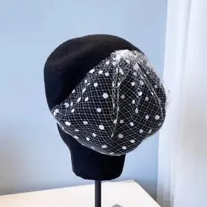 Elegant French Beret with Veil for Women and Girls