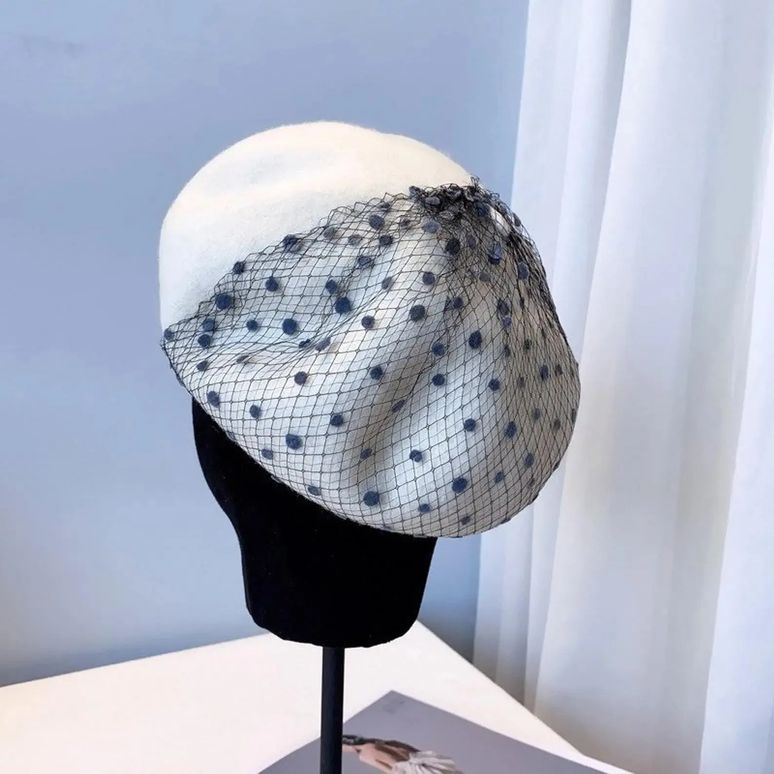 Elegant French Beret with Veil for Women and Girls