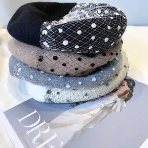 Elegant French Beret with Veil for Women and Girls