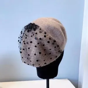 Elegant French Beret with Veil for Women and Girls