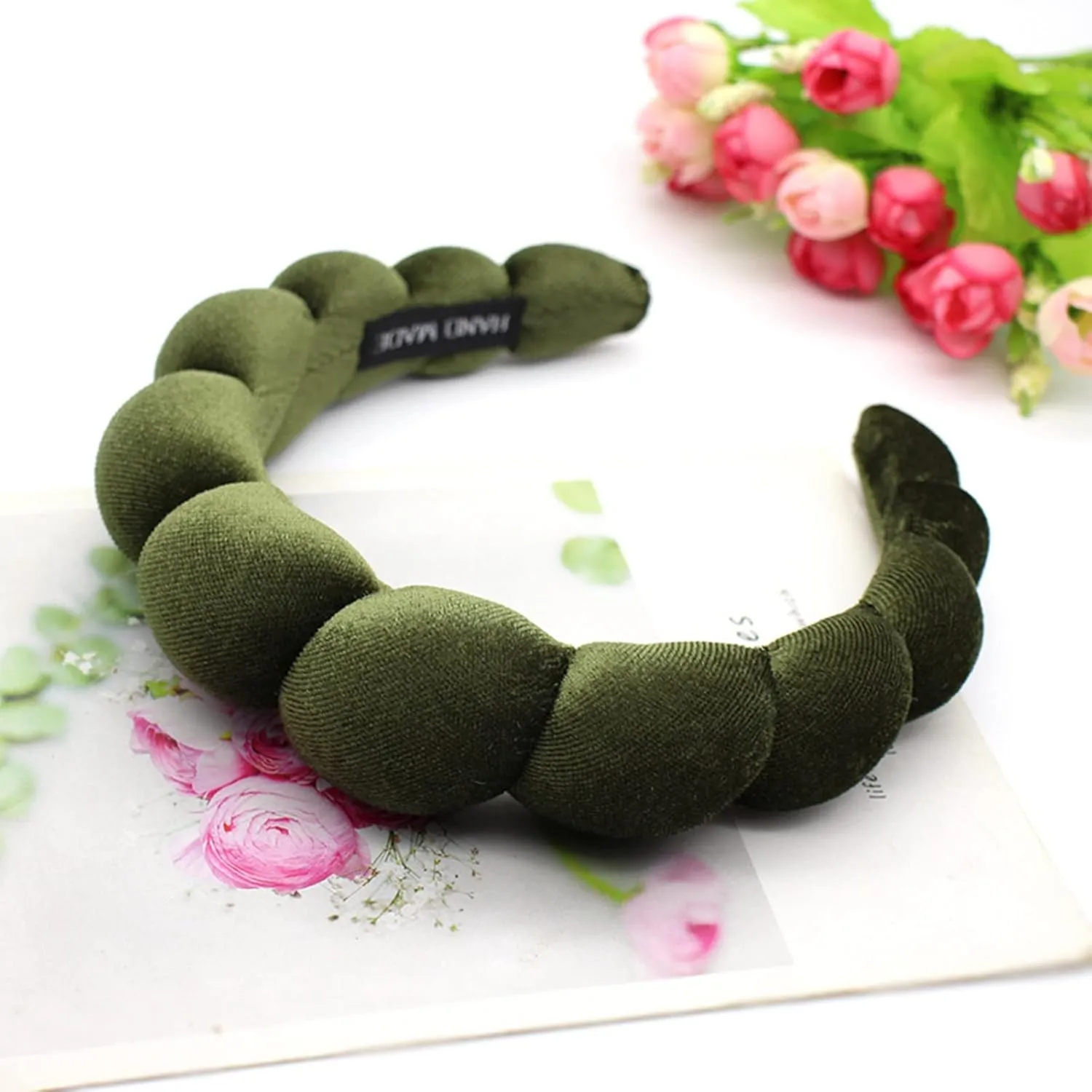 Fashion Headbands for Women Padded Fabric Hair Bands Wide Velvet Non Slip Headband Hair Accessories for Women Girls, Leaf Green