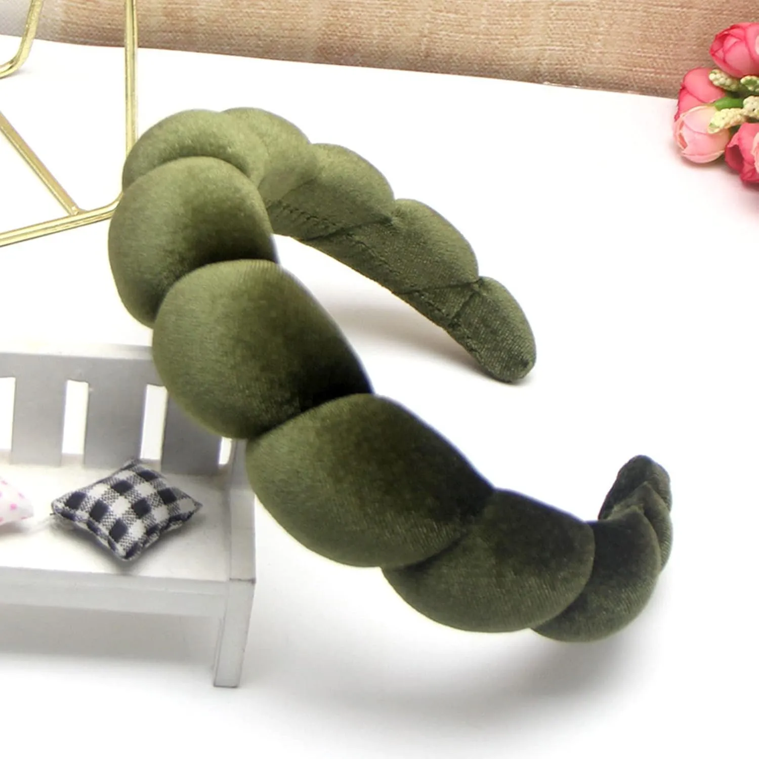 Fashion Headbands for Women Padded Fabric Hair Bands Wide Velvet Non Slip Headband Hair Accessories for Women Girls, Leaf Green