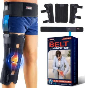 FEATOL Anti-Slip Knee Immobilizer with Waist Belt, Knee Brace for Pain Relife 2.5'' Thick, Adjustable Stabilizer for Men and Women ACL, PCL, Post-Surgery, Injury Recovery, Large
