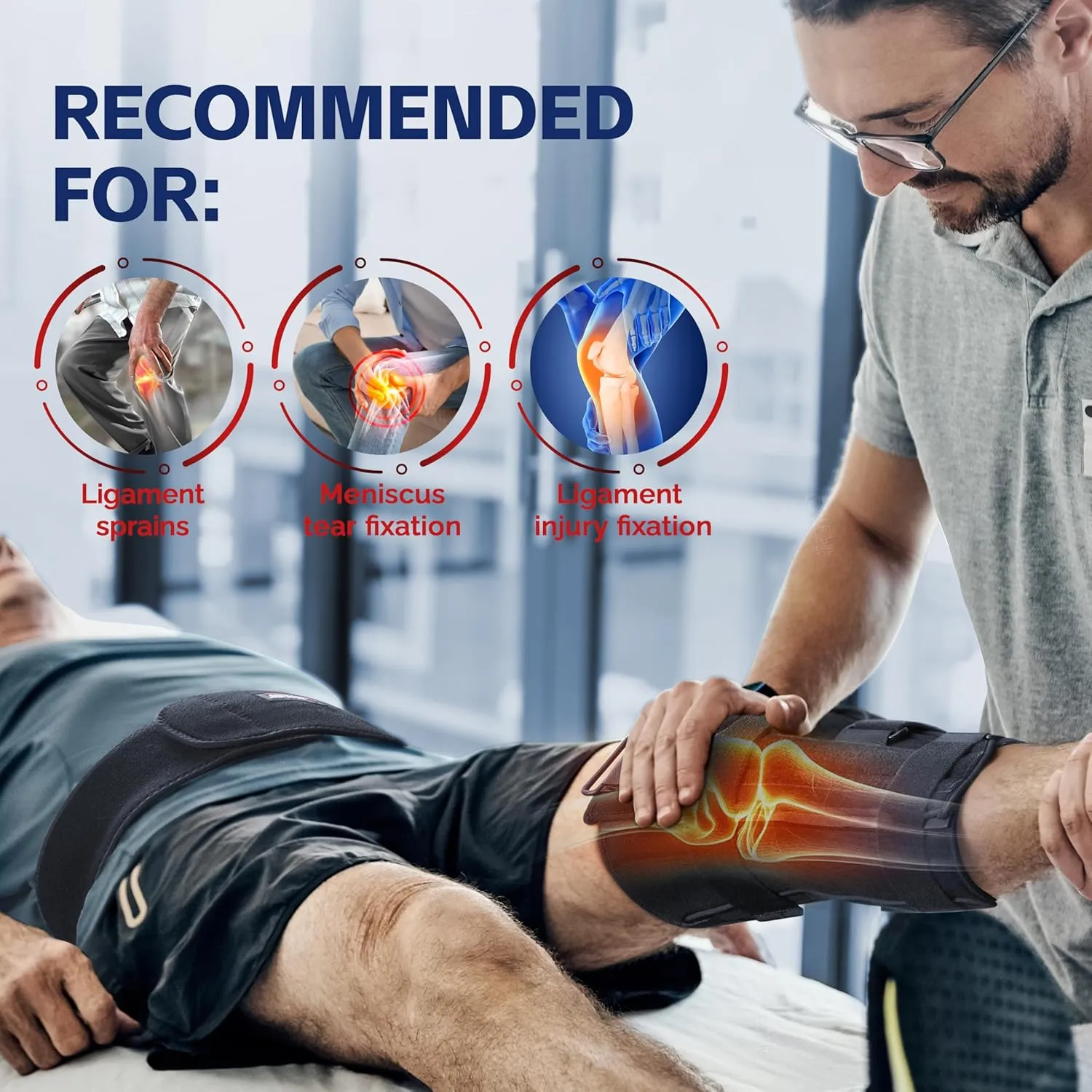FEATOL Anti-Slip Knee Immobilizer with Waist Belt, Knee Brace for Pain Relife 2.5'' Thick, Adjustable Stabilizer for Men and Women ACL, PCL, Post-Surgery, Injury Recovery, Large