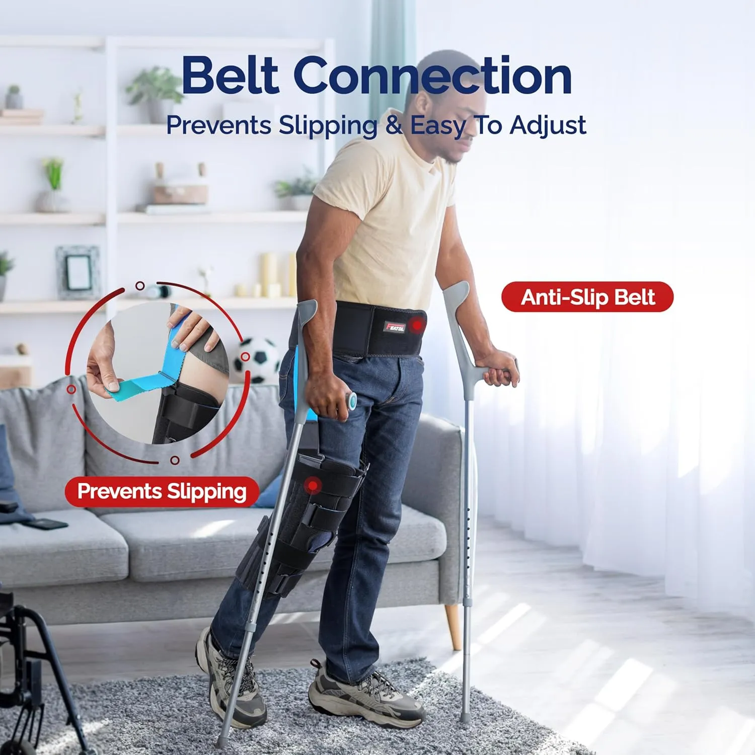 FEATOL Anti-Slip Knee Immobilizer with Waist Belt, Knee Brace for Pain Relife 2.5'' Thick, Adjustable Stabilizer for Men and Women ACL, PCL, Post-Surgery, Injury Recovery, Large