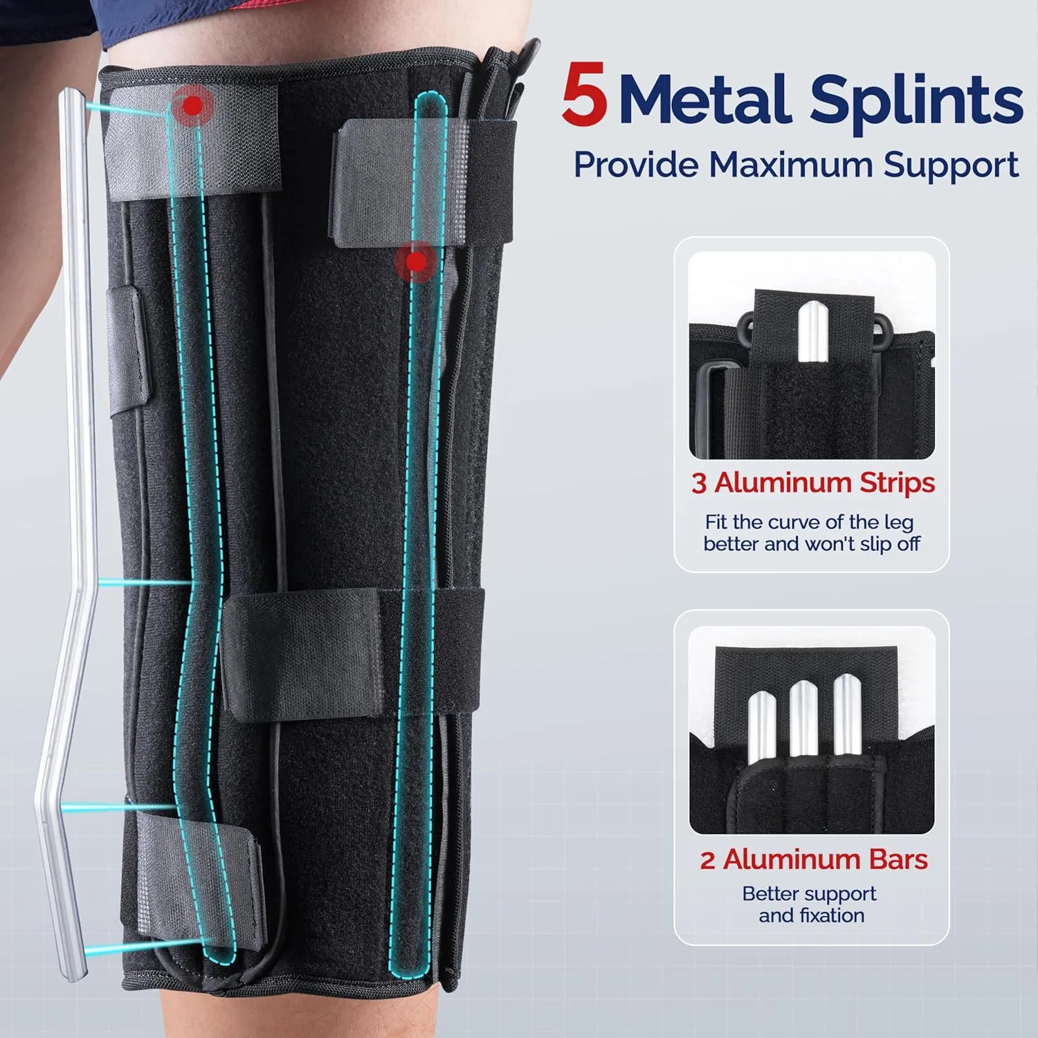 FEATOL Anti-Slip Knee Immobilizer with Waist Belt, Knee Brace for Pain Relife 2.5'' Thick, Adjustable Stabilizer for Men and Women ACL, PCL, Post-Surgery, Injury Recovery, Large