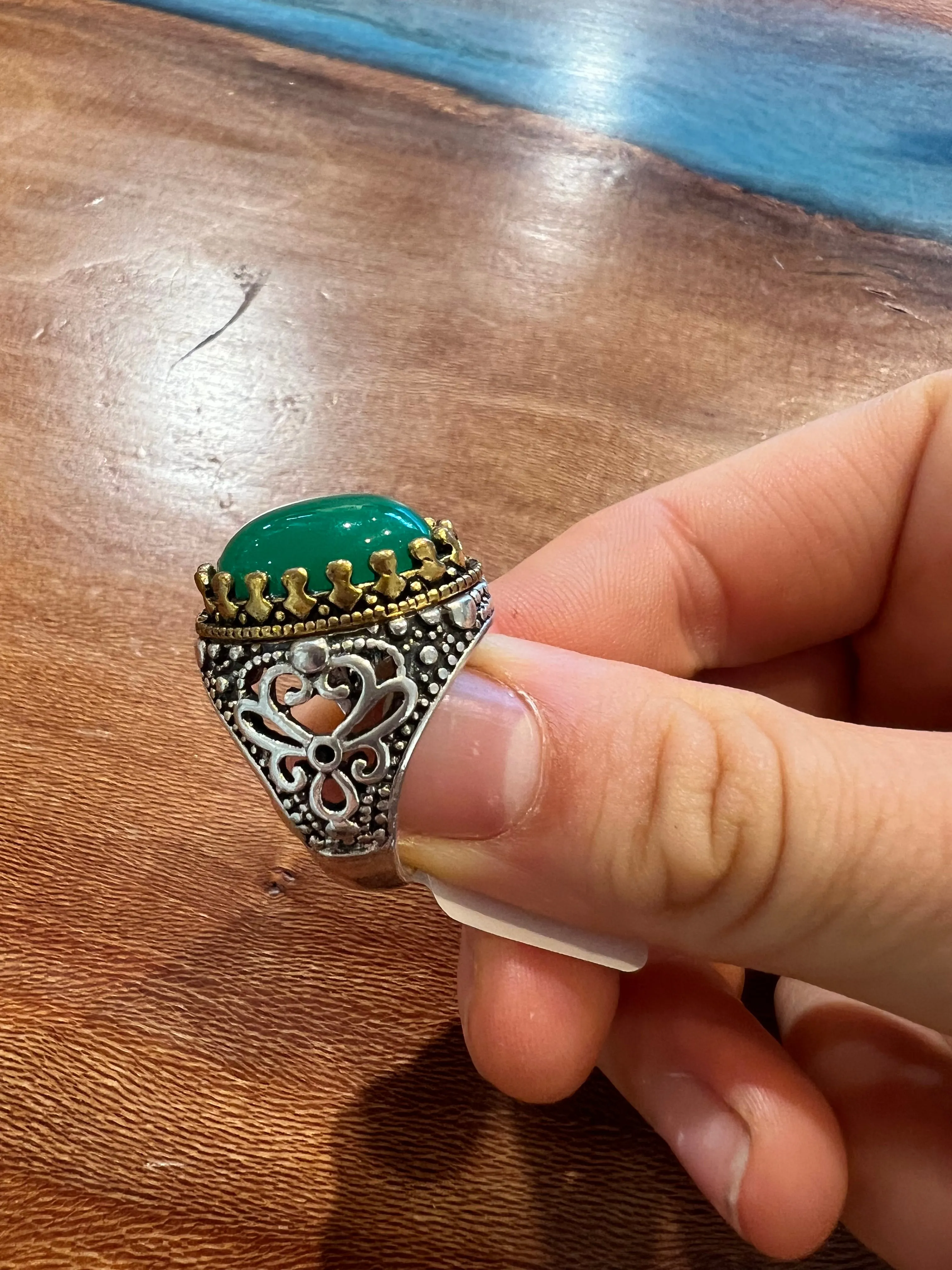 Gold and Green Statement Ring