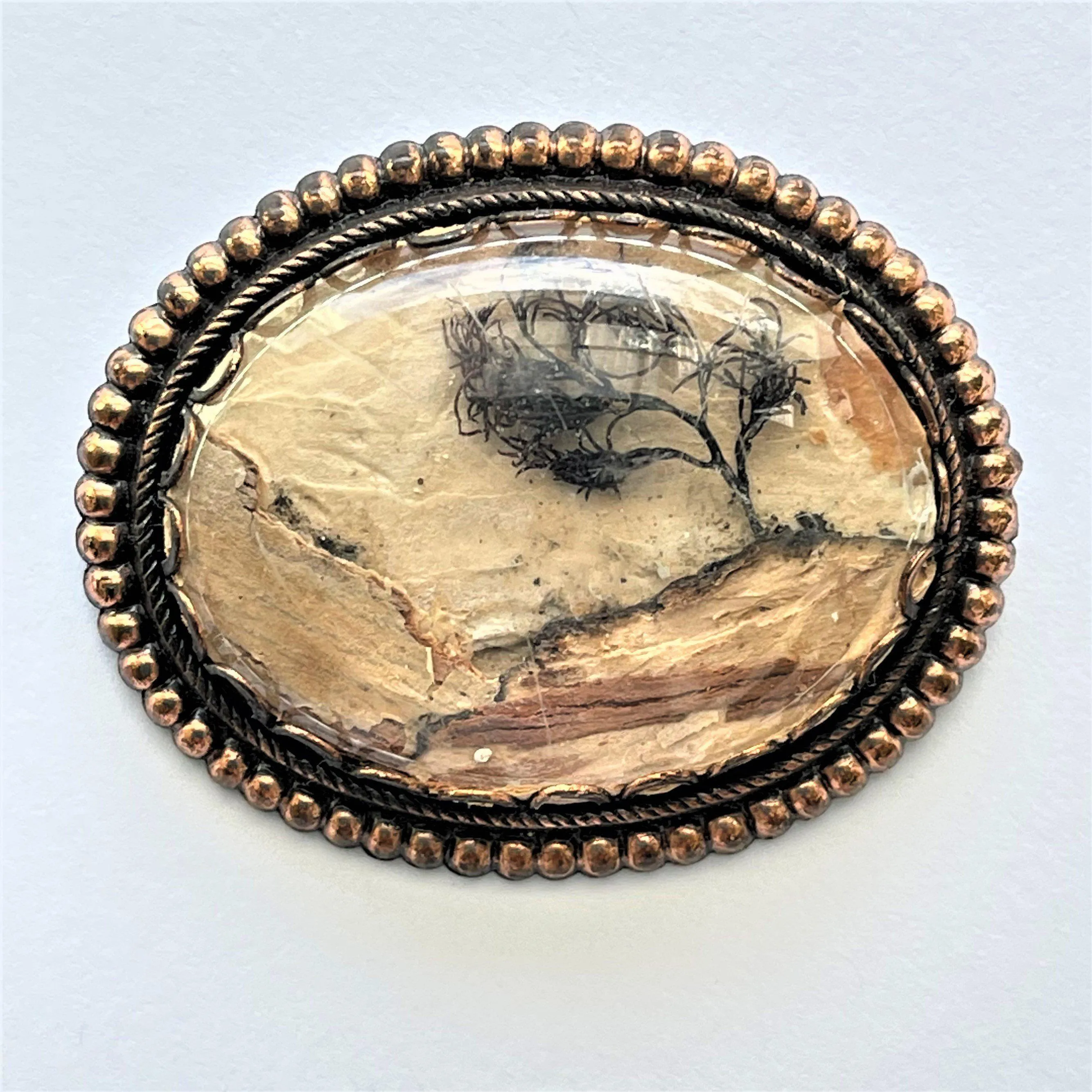 Hand Crafted Scene Under Perspex Vintage Brooch