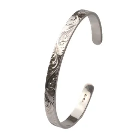 Hand Engraved Scroll Sterling Silver Handmade Cuff Bracelet
