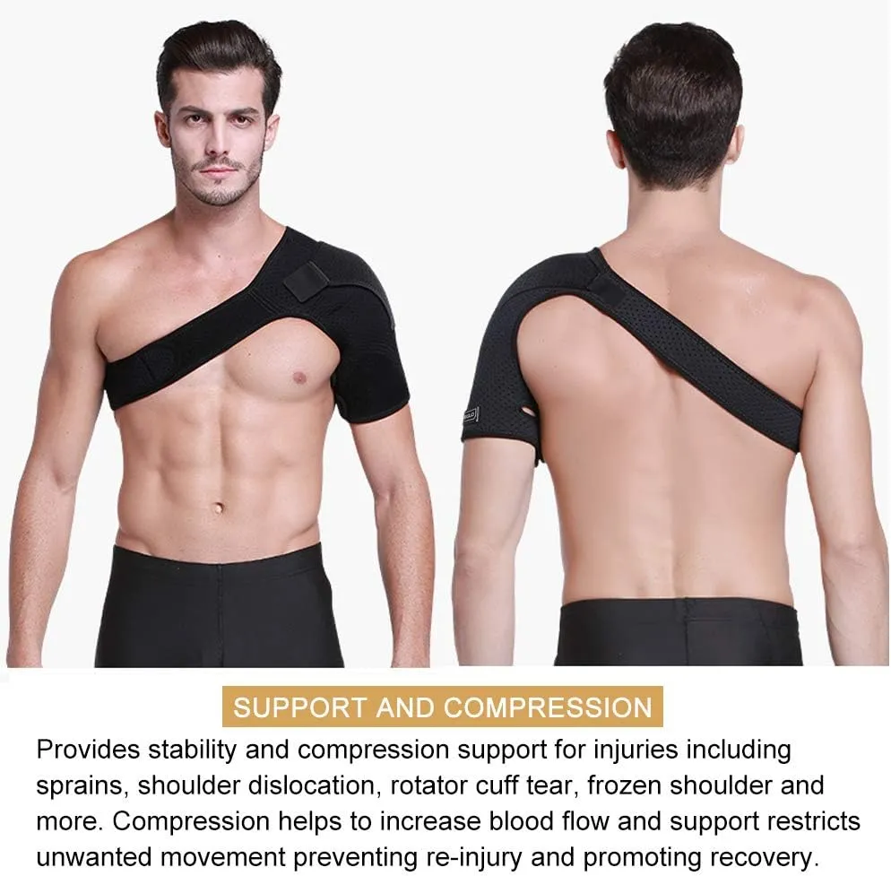 HUEGLO Left Shoulder Brace for Women and Men,Adjustable Neoprene Torn Rotator Cuff Shoulder stabilizer Support for Injury Prevention Immobilizer, Dislocated AC Joint,Frozen Pain,Tendinitis.
