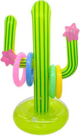 Inflatable Cactus Ring Toss Game Set with 4 Pcs Inflatable Rings - Hawaiian Pool Games Cactus for Summer Party Supplies Favors - Pool Beach Party Decoration Supplies