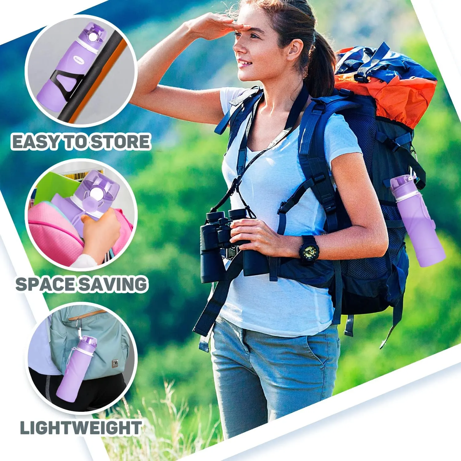 Kemier Collapsible Silicone Water Bottles-750ML,Medical Grade,BPA Free Travel Water Bottle Can Roll Up,26oz,Leak Proof Foldable Sports & Outdoor Water Bottles