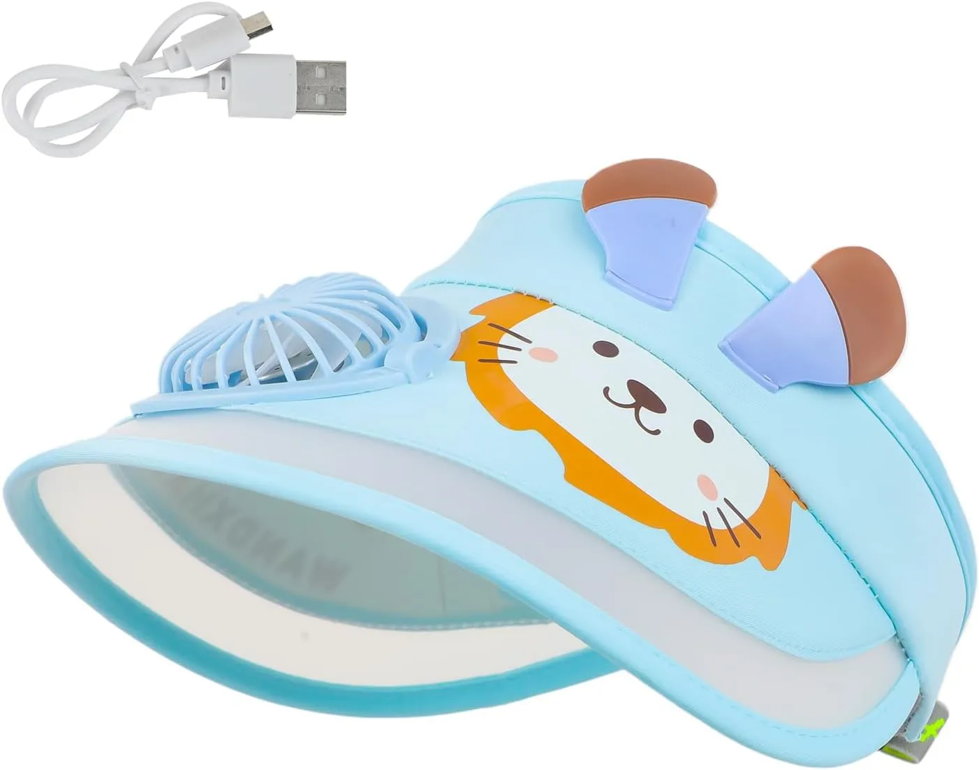 Kids Visor, Sun Visor Hat with USB Charging Fan, Cute Cartoon Design, Wide Brim Empty Top Sunhat for Boys Girls Outdoor