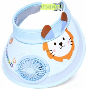 Kids Visor, Sun Visor Hat with USB Charging Fan, Cute Cartoon Design, Wide Brim Empty Top Sunhat for Boys Girls Outdoor