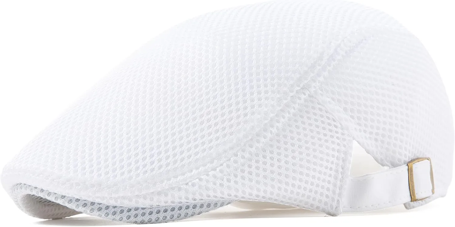 Lanzom Men's Breathable Mesh Summer Hat Adjustable Newsboy Beret Ivy Cap Cabbie Flat Cap Gatsby Driving Hunting Hats