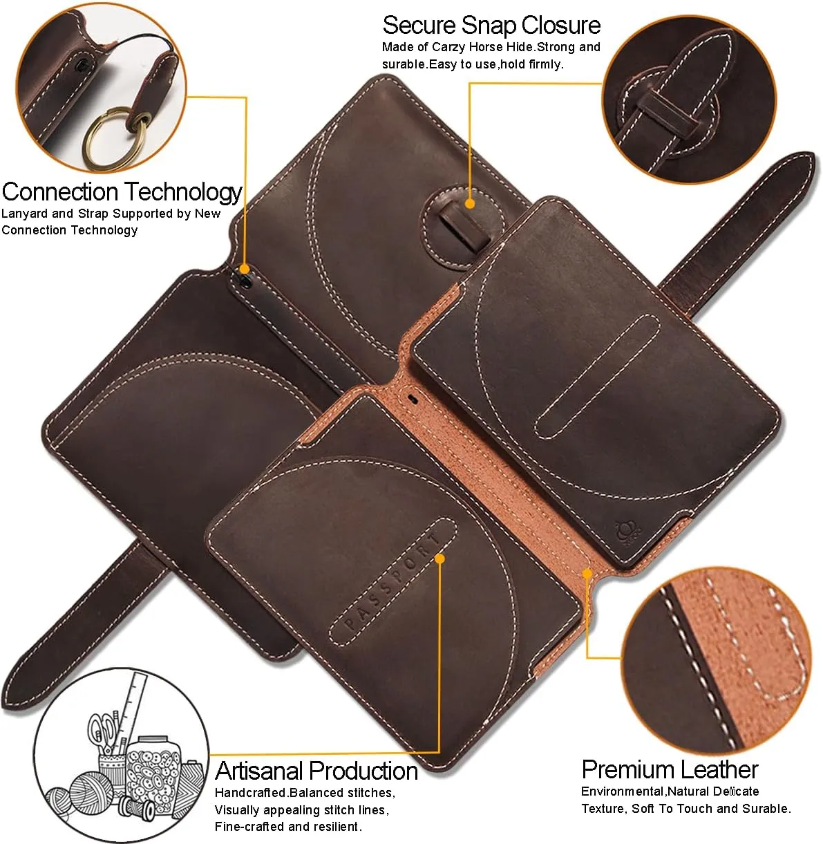 Leather Passport Wallet,Passport Holder for 2 Passport Books,Passport Cover Travel Accessories for Men Women