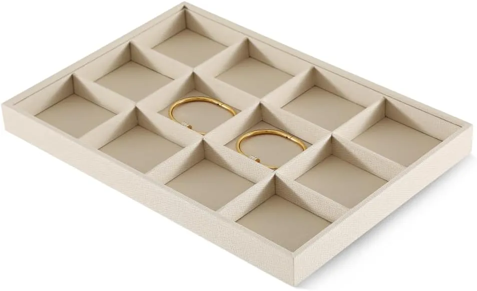 Linen 12 Grid Stackable Bangle Storage Tray, Bracelet Watch Display Tray, Jewelry Shop Counter Showcase Table Top Organizers, Makeup Table Drawer Insert Jewelry Tray