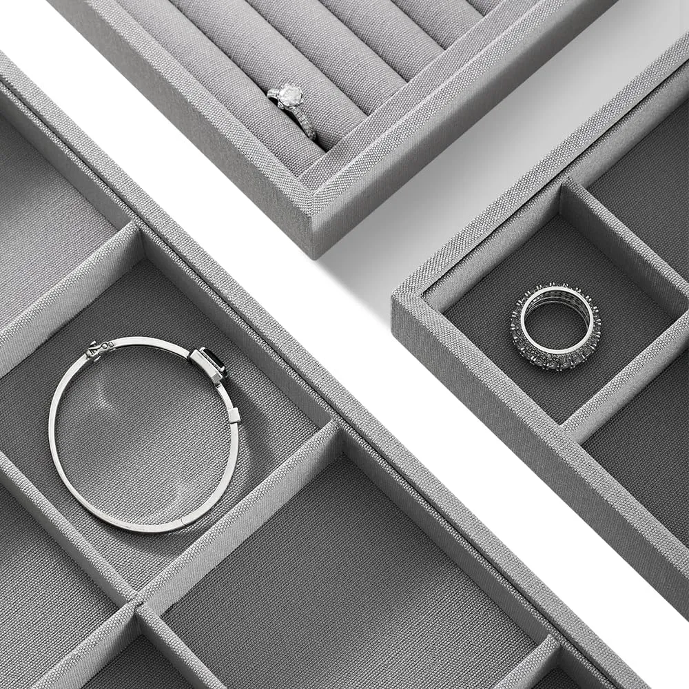Linen 12 Grid Stackable Bangle Storage Tray, Bracelet Watch Display Tray, Jewelry Shop Counter Showcase Table Top Organizers, Makeup Table Drawer Insert Jewelry Tray