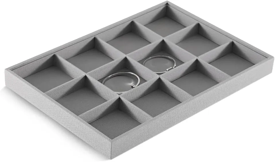 Linen 12 Grid Stackable Bangle Storage Tray, Bracelet Watch Display Tray, Jewelry Shop Counter Showcase Table Top Organizers, Makeup Table Drawer Insert Jewelry Tray