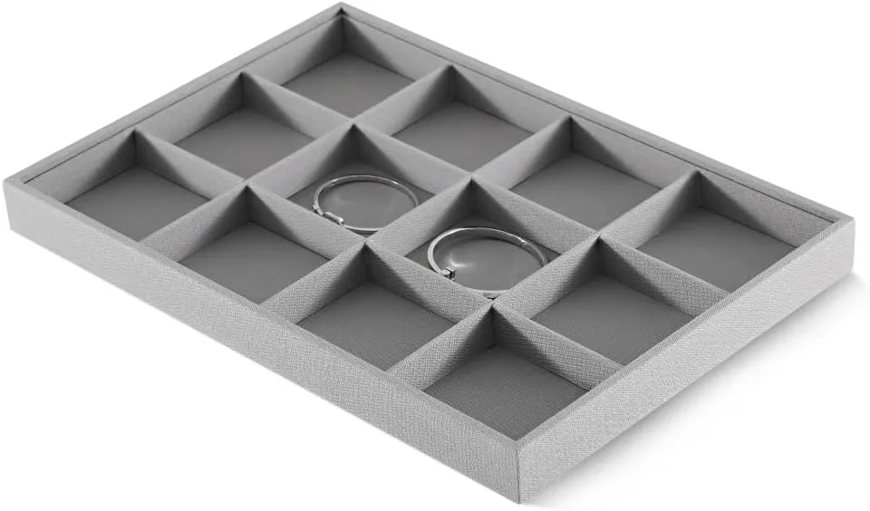 Linen 12 Grid Stackable Bangle Storage Tray, Bracelet Watch Display Tray, Jewelry Shop Counter Showcase Table Top Organizers, Makeup Table Drawer Insert Jewelry Tray