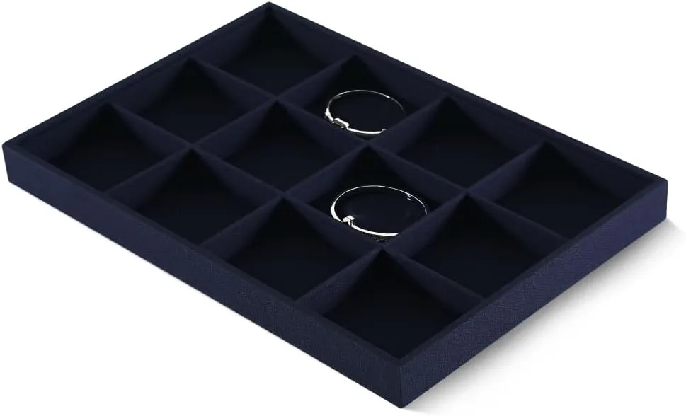 Linen 12 Grid Stackable Bangle Storage Tray, Bracelet Watch Display Tray, Jewelry Shop Counter Showcase Table Top Organizers, Makeup Table Drawer Insert Jewelry Tray