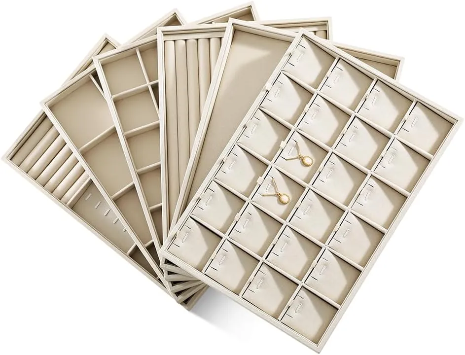Linen 12 Grid Stackable Bangle Storage Tray, Bracelet Watch Display Tray, Jewelry Shop Counter Showcase Table Top Organizers, Makeup Table Drawer Insert Jewelry Tray
