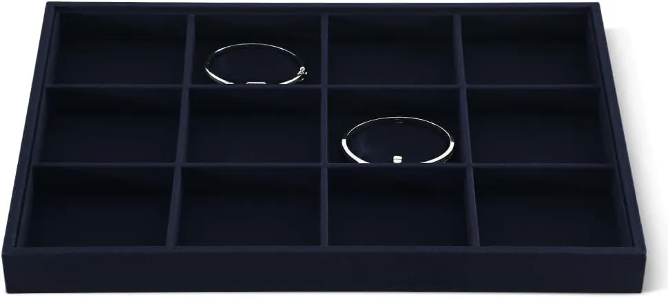 Linen 12 Grid Stackable Bangle Storage Tray, Bracelet Watch Display Tray, Jewelry Shop Counter Showcase Table Top Organizers, Makeup Table Drawer Insert Jewelry Tray