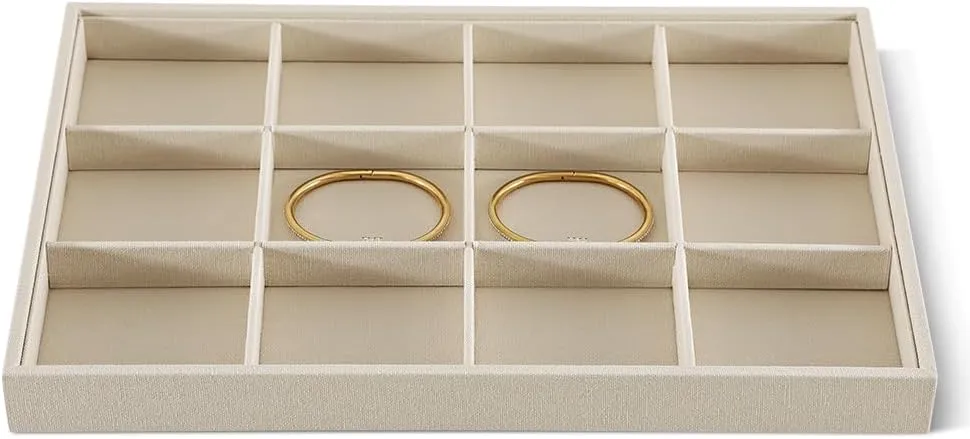 Linen 12 Grid Stackable Bangle Storage Tray, Bracelet Watch Display Tray, Jewelry Shop Counter Showcase Table Top Organizers, Makeup Table Drawer Insert Jewelry Tray