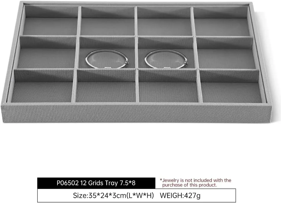 Linen 12 Grid Stackable Bangle Storage Tray, Bracelet Watch Display Tray, Jewelry Shop Counter Showcase Table Top Organizers, Makeup Table Drawer Insert Jewelry Tray