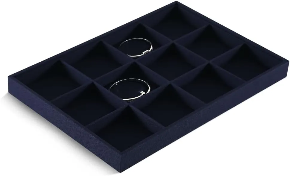 Linen 12 Grid Stackable Bangle Storage Tray, Bracelet Watch Display Tray, Jewelry Shop Counter Showcase Table Top Organizers, Makeup Table Drawer Insert Jewelry Tray