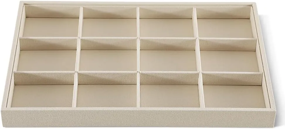 Linen 12 Grid Stackable Bangle Storage Tray, Bracelet Watch Display Tray, Jewelry Shop Counter Showcase Table Top Organizers, Makeup Table Drawer Insert Jewelry Tray