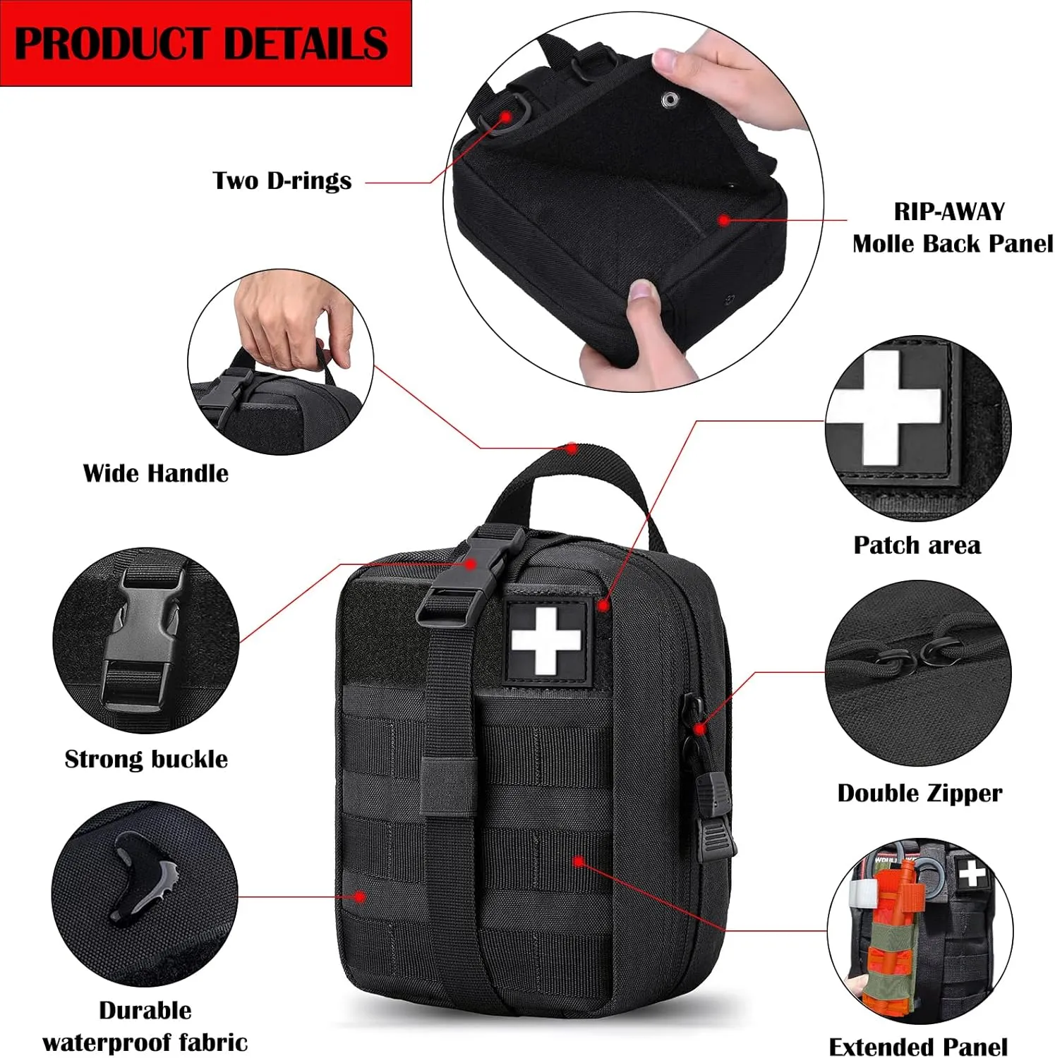 Molle First Aid Pouch Empty Medical Bag IFAK Tactical Rip-Away Pouches Small Bug Out Bags Trauma Medic Bag