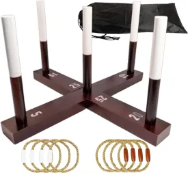 Outdoor Yard Games, Ring Toss Games for Adults and Family, Wood Ring Toss Game for Backyard, Camping,Party