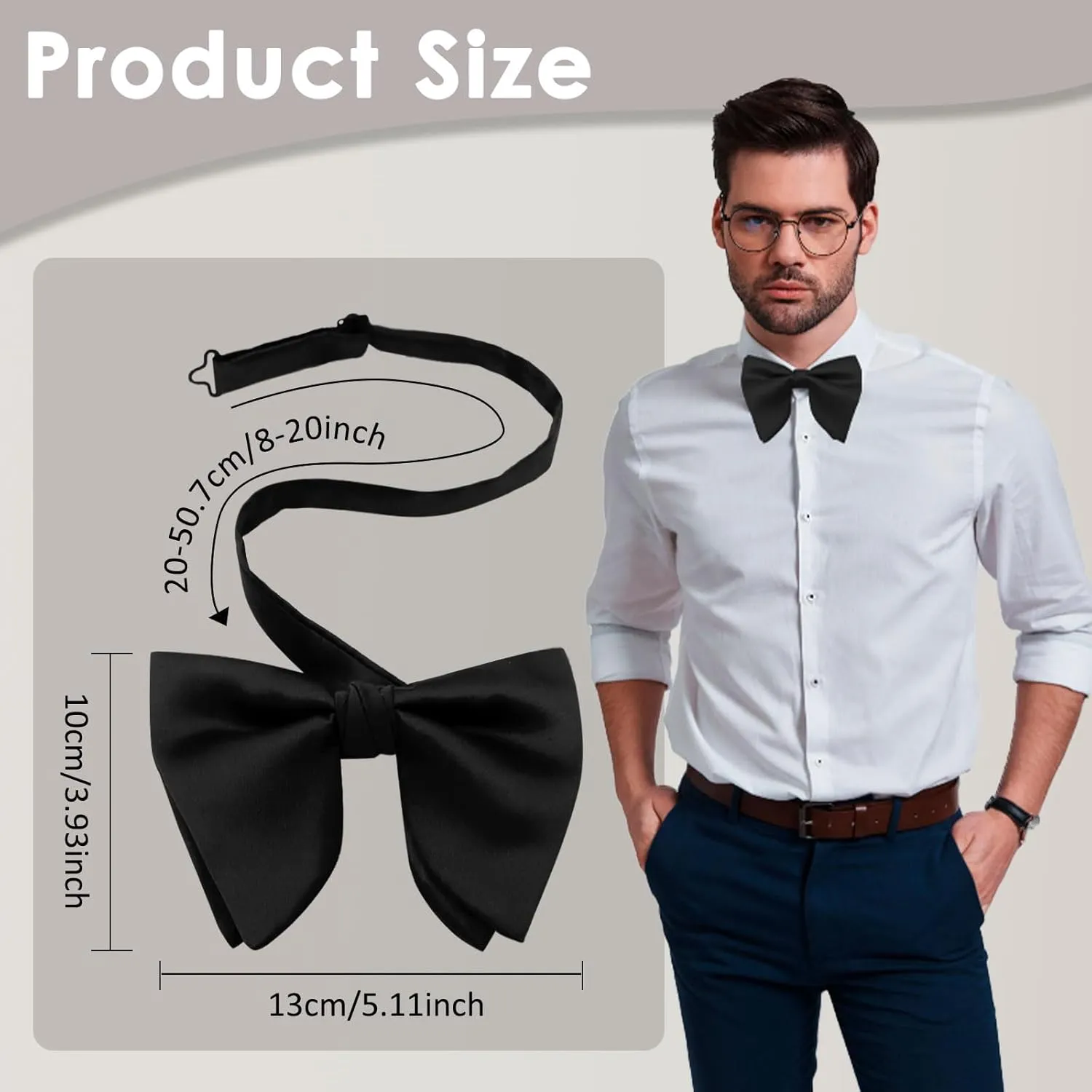 Oversized Bow Ties for Men, Pre Tied Clip on Men's Black Bowtie for Wedding Tuxedo Banquets Formal Wear
