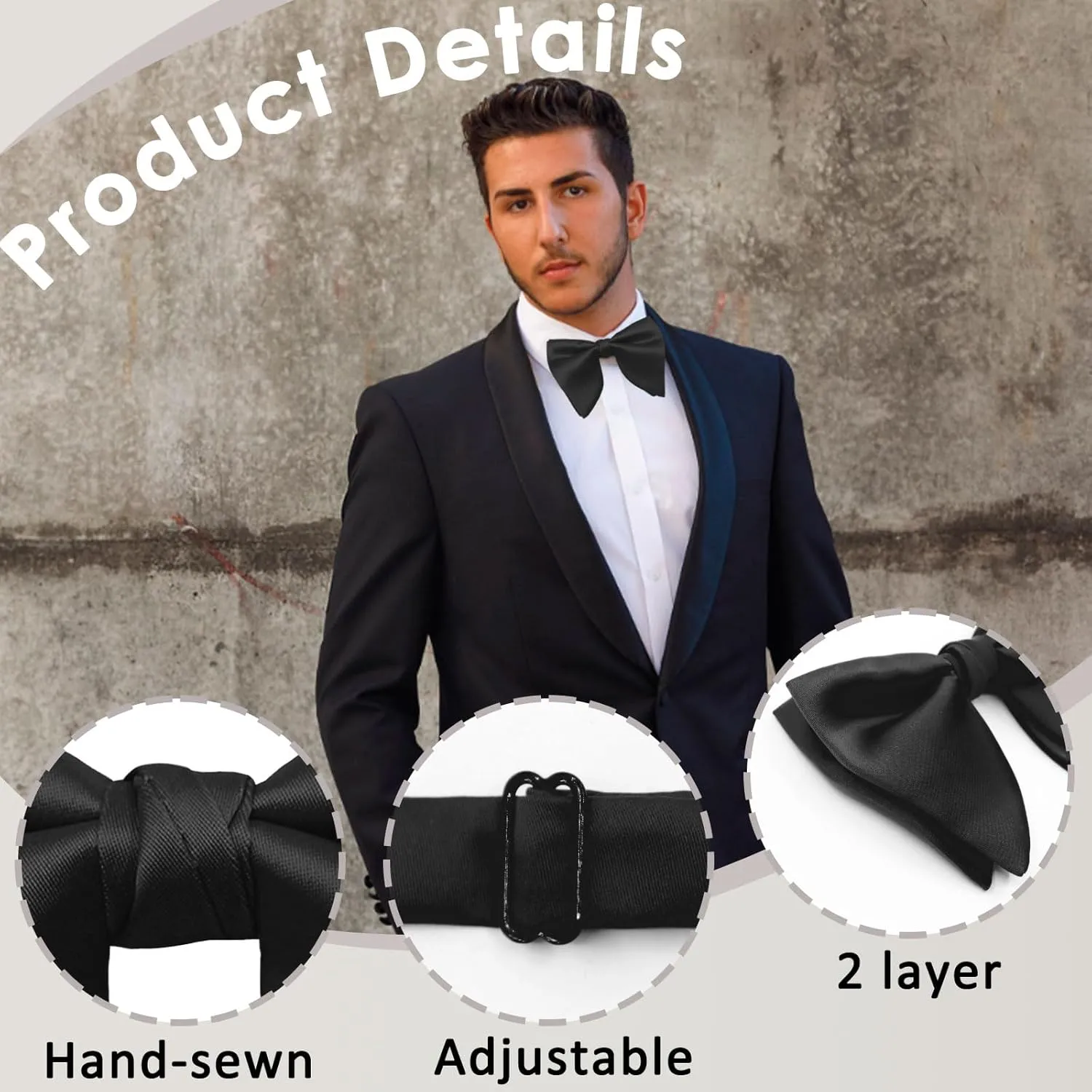 Oversized Bow Ties for Men, Pre Tied Clip on Men's Black Bowtie for Wedding Tuxedo Banquets Formal Wear