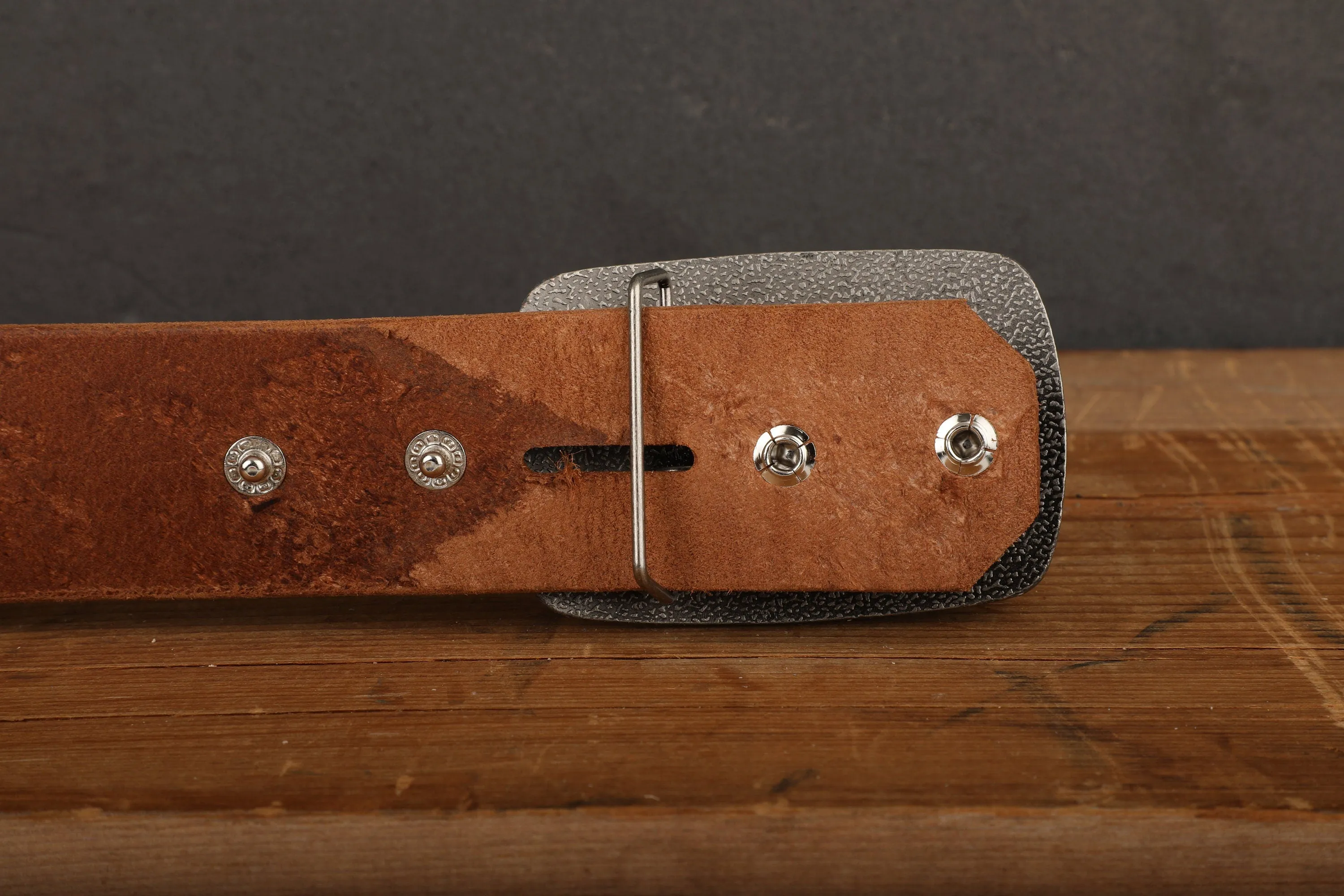Peanut Dark Brown Leather Belt with Antique Silver Buckle